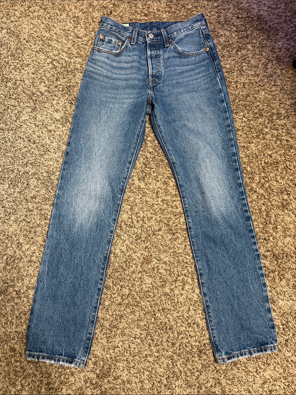 Levi 501 High-Rise Straight Leg Jeans in Dark Blue Denim